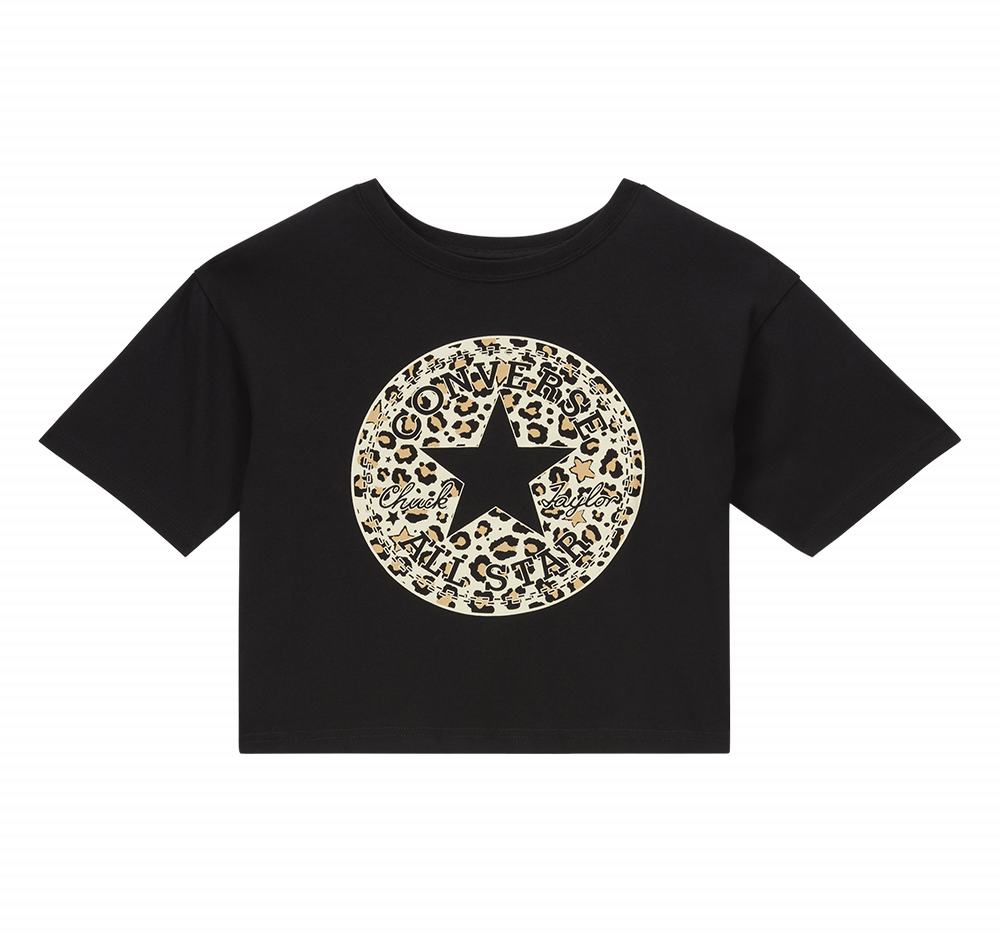 Camiseta Converse Chuck Taylor Patch Boxy Leopard Criança Pretas 672310QFR